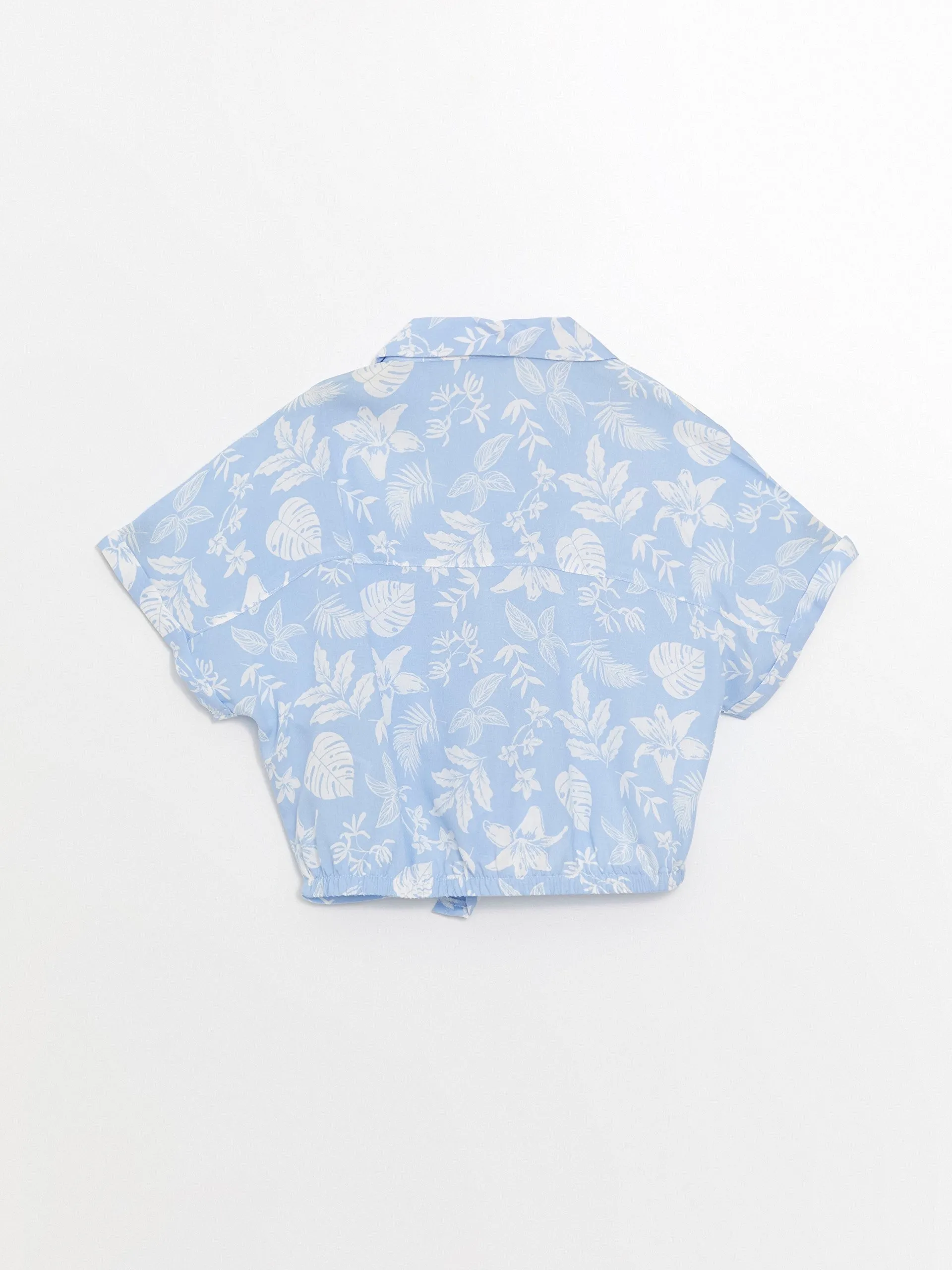 Patterned Short Sleeve Girls Crop Shirt