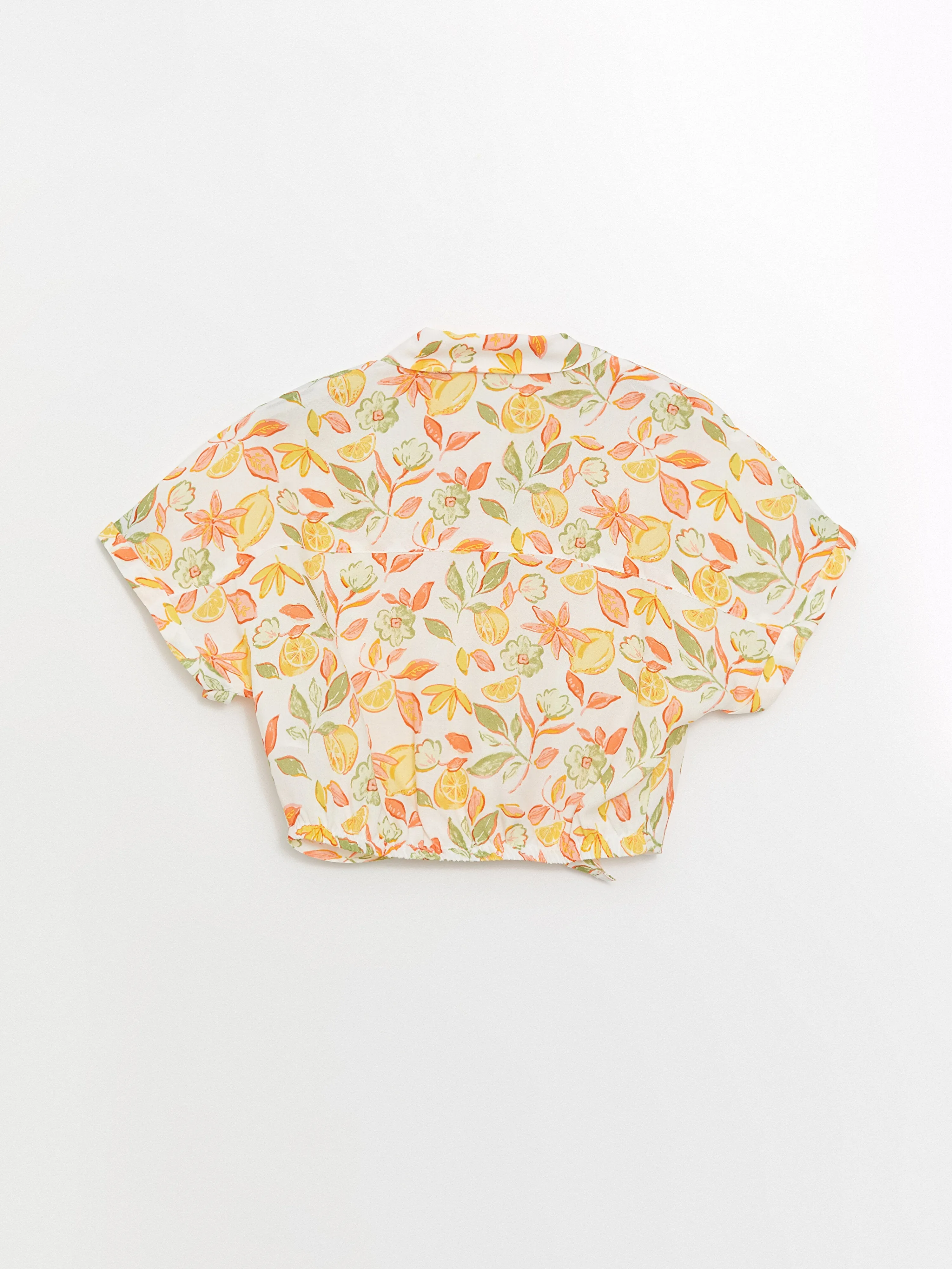 Patterned Short Sleeve Girls Crop Shirt