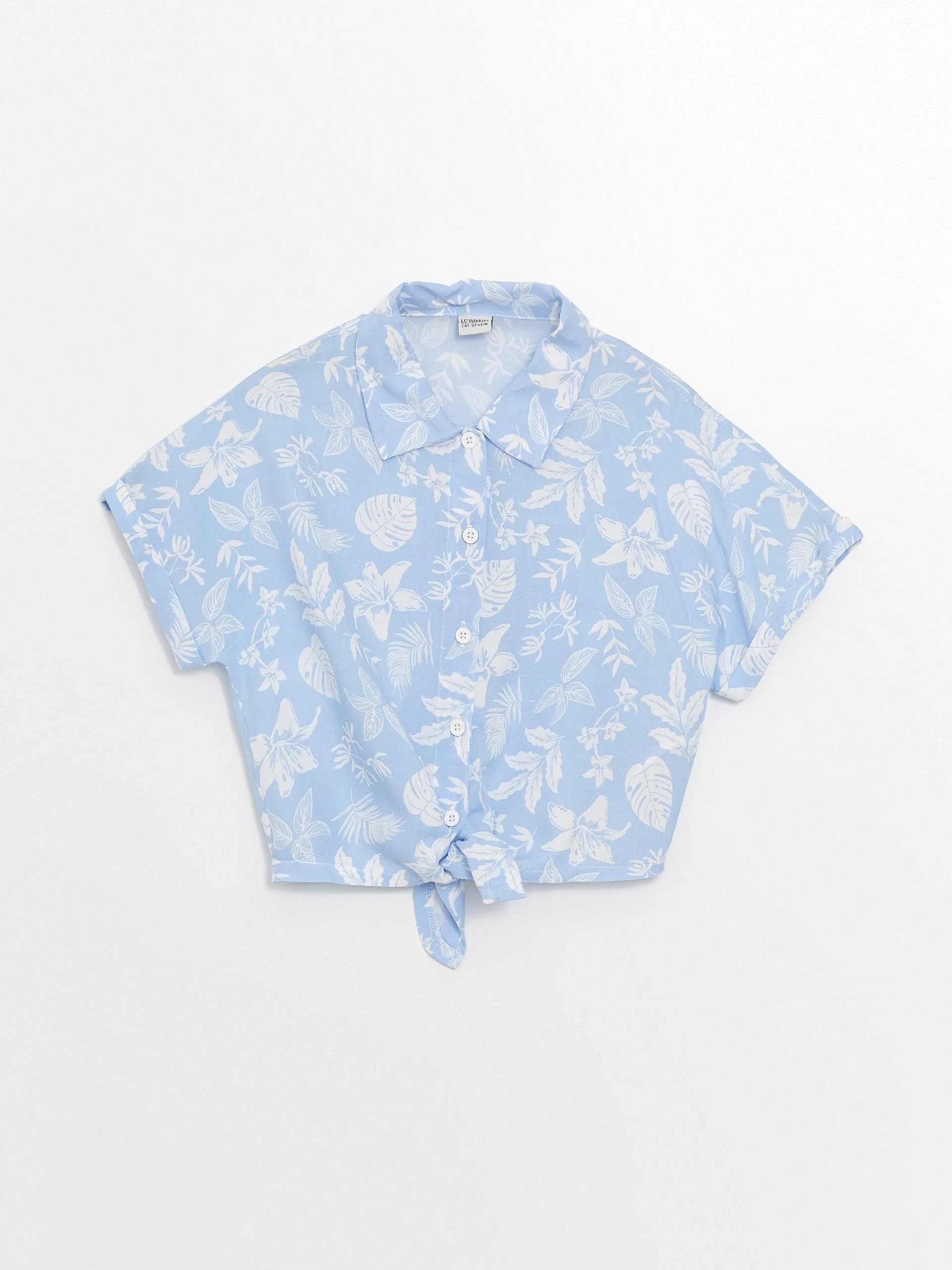 Patterned Short Sleeve Girls Crop Shirt