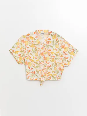 Patterned Short Sleeve Girls Crop Shirt