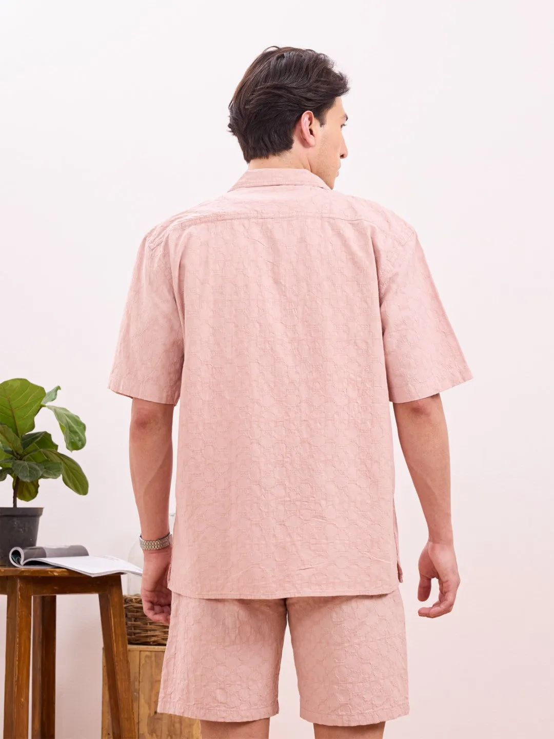 Peach Plain Cotton Resort Shirt