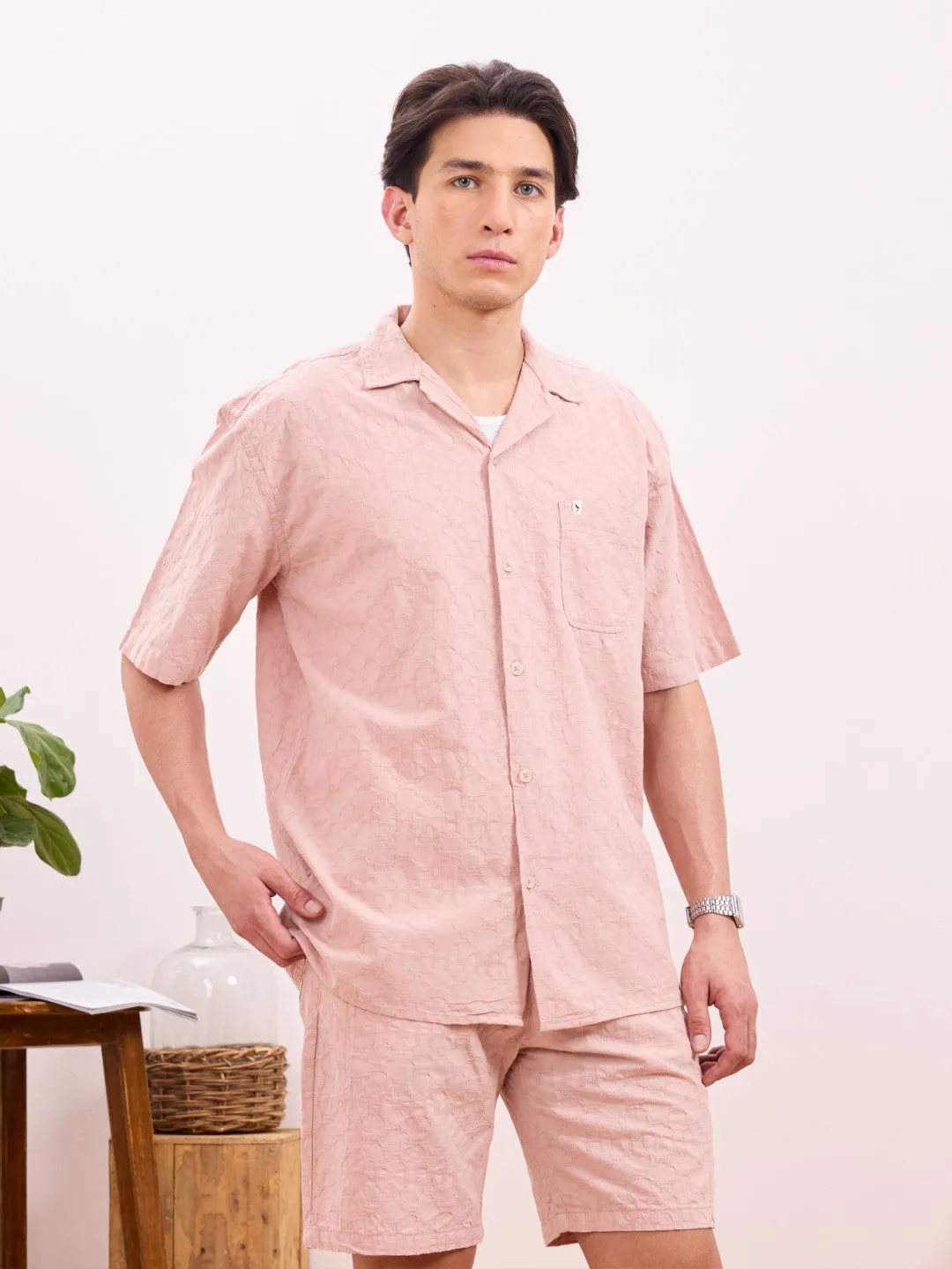 Peach Plain Cotton Resort Shirt