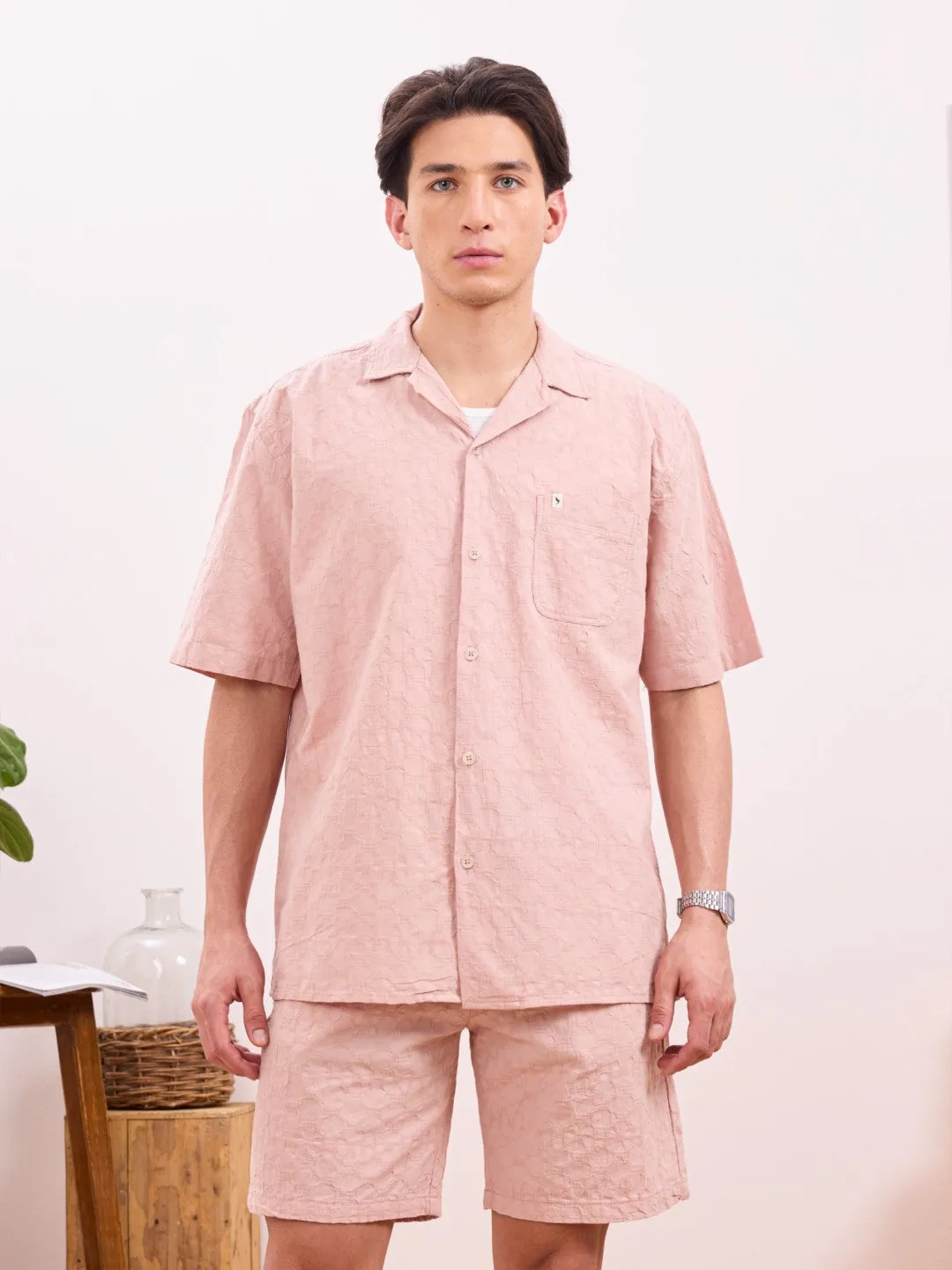 Peach Plain Cotton Resort Shirt