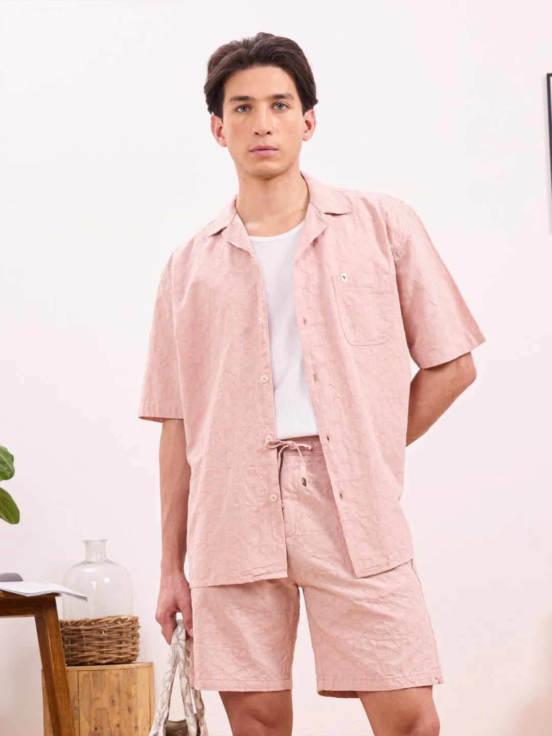 Peach Plain Cotton Resort Shirt