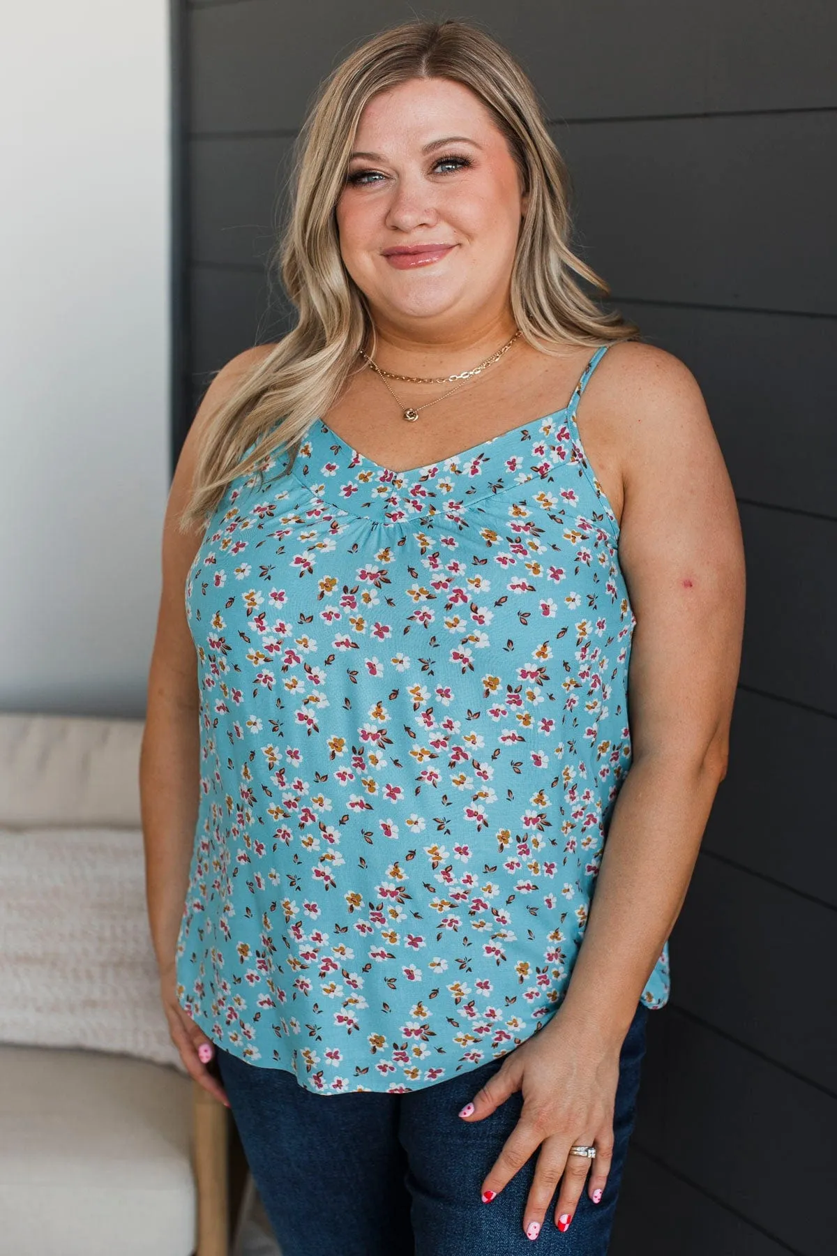Perfect Ending Floral Tank Top- Blue