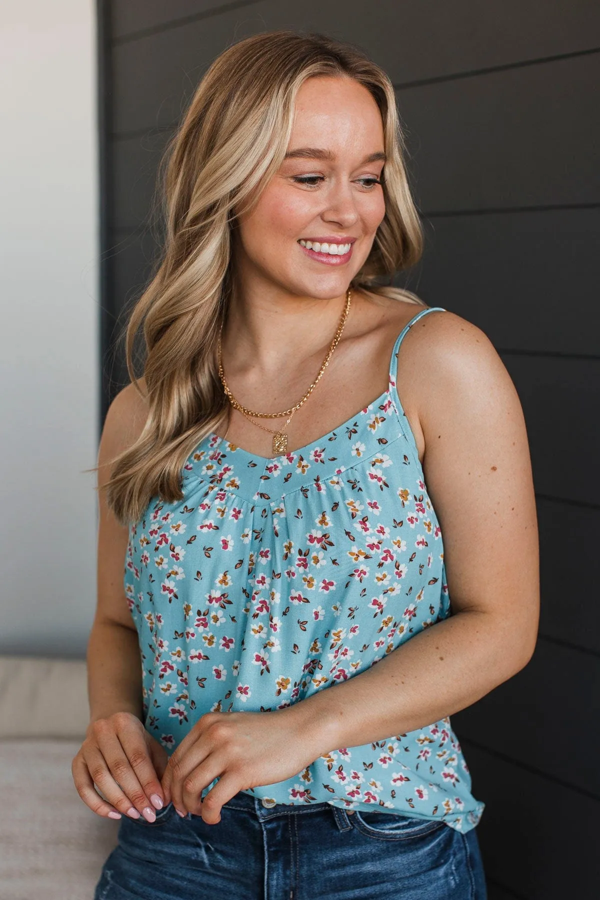 Perfect Ending Floral Tank Top- Blue