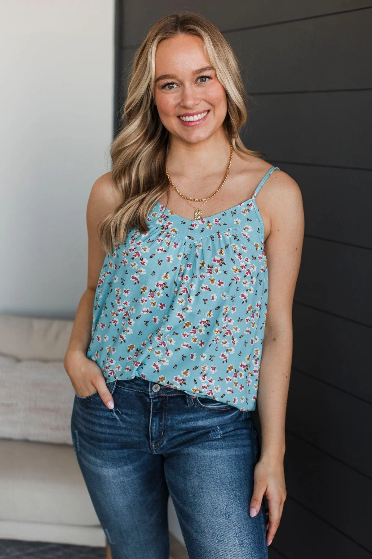 Perfect Ending Floral Tank Top- Blue