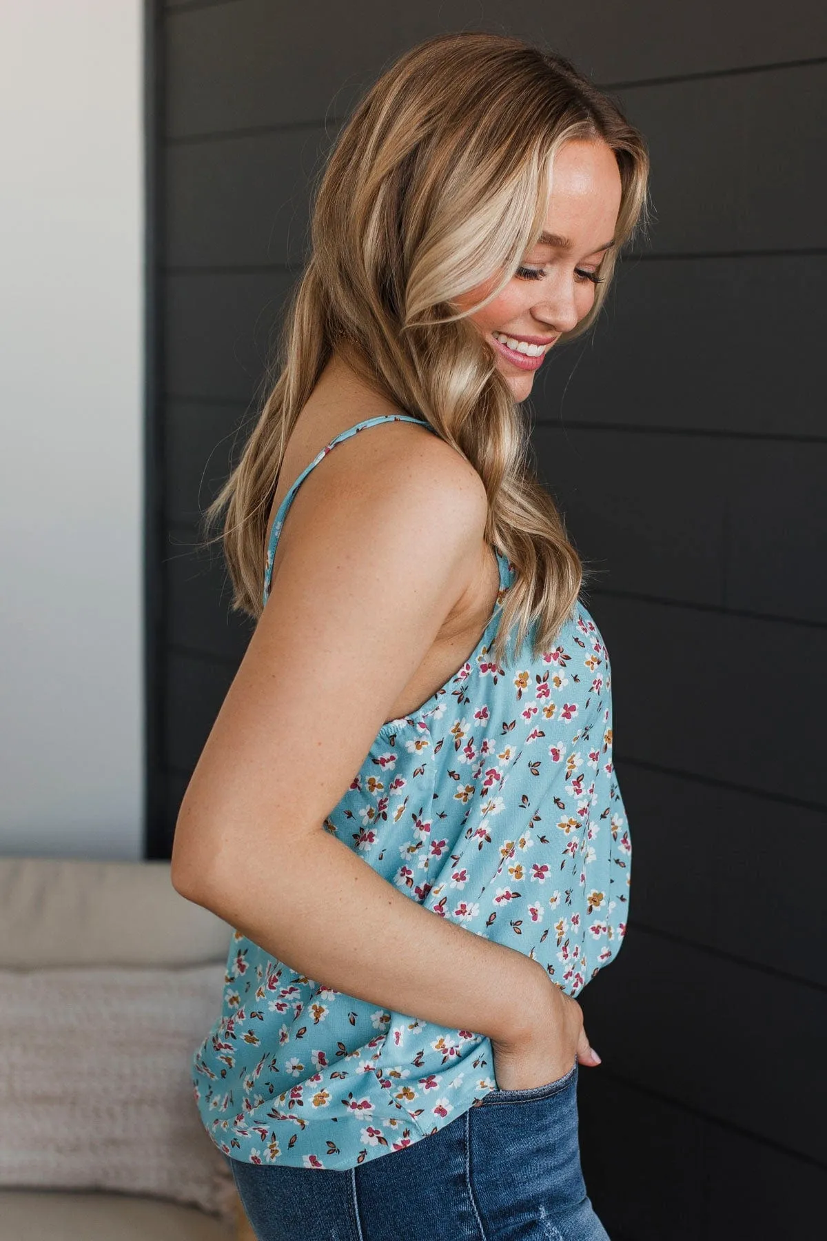 Perfect Ending Floral Tank Top- Blue