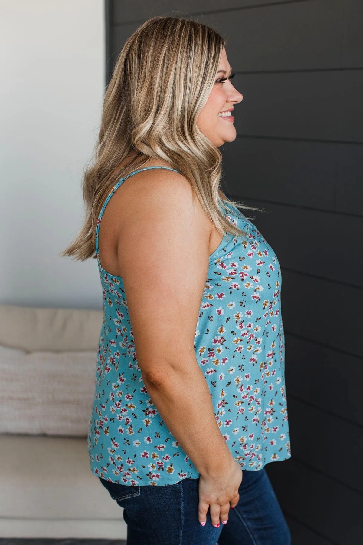 Perfect Ending Floral Tank Top- Blue