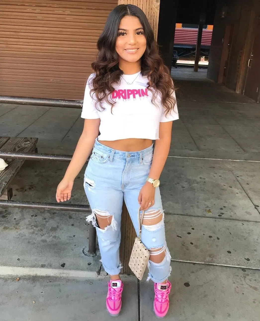 Pink Drippin V3 | White Crop Top Tee