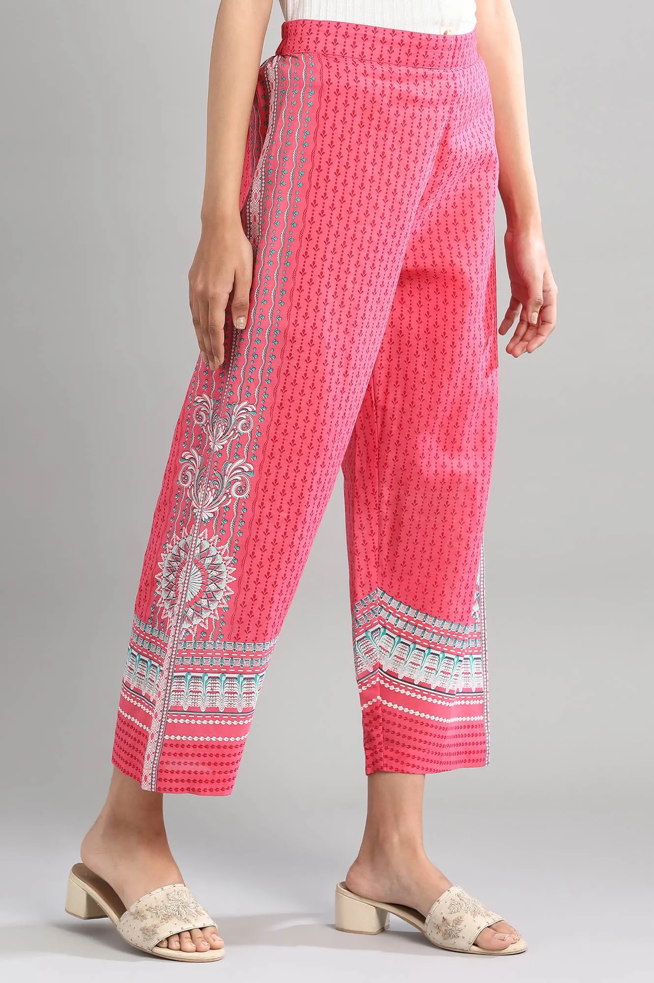 Pink Printed Flared Palazzo