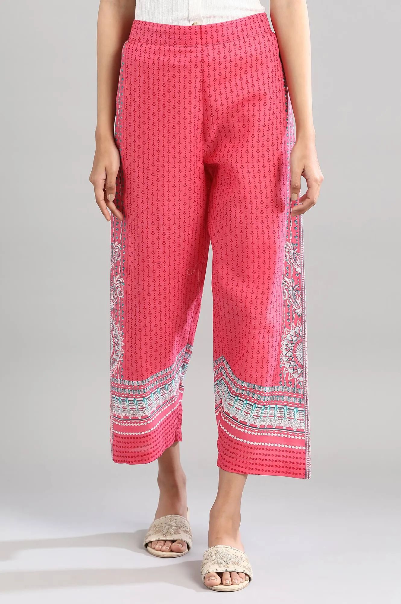 Pink Printed Flared Palazzo