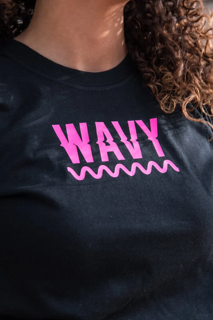 Pink WAVY (S) | Black Tee