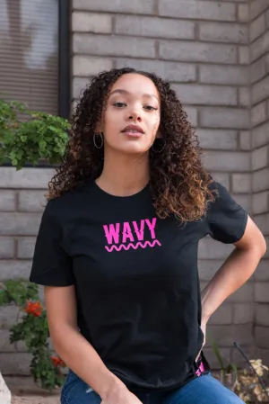 Pink WAVY (S) | Black Tee