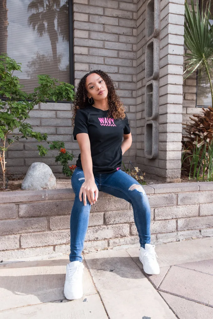 Pink WAVY (S) | Black Tee
