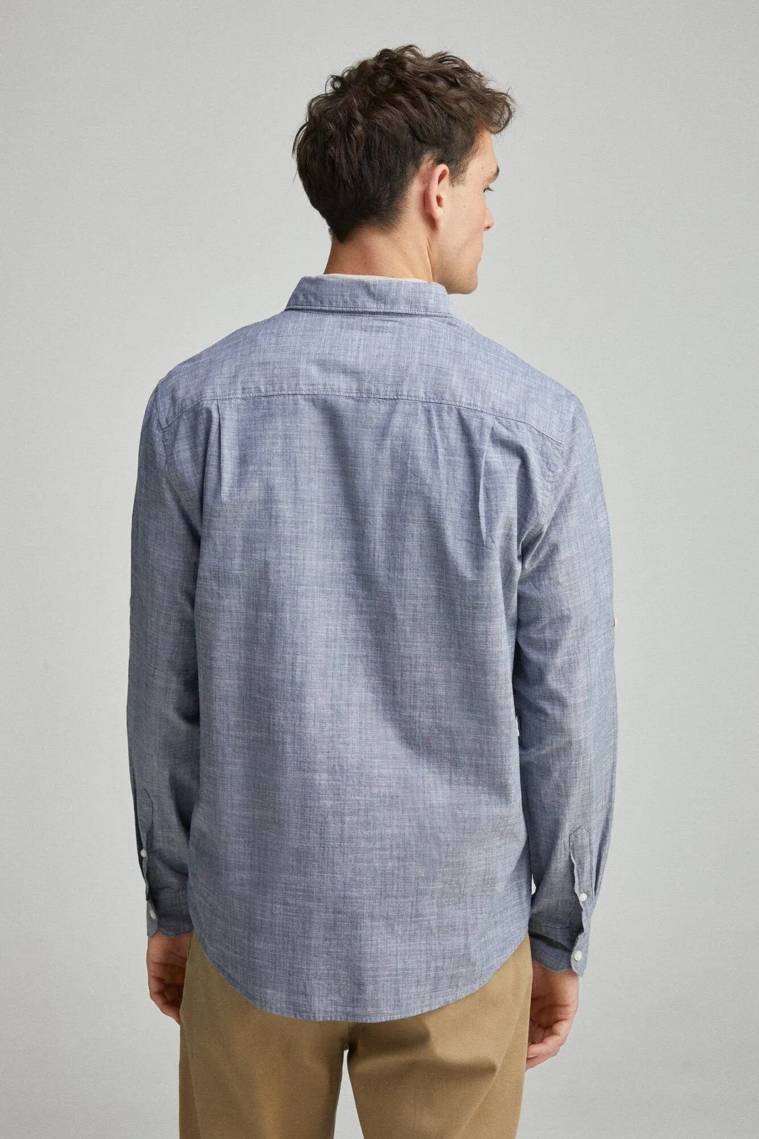 Plain slub cotton shirt - Blue