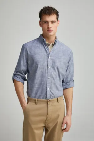 Plain slub cotton shirt - Blue