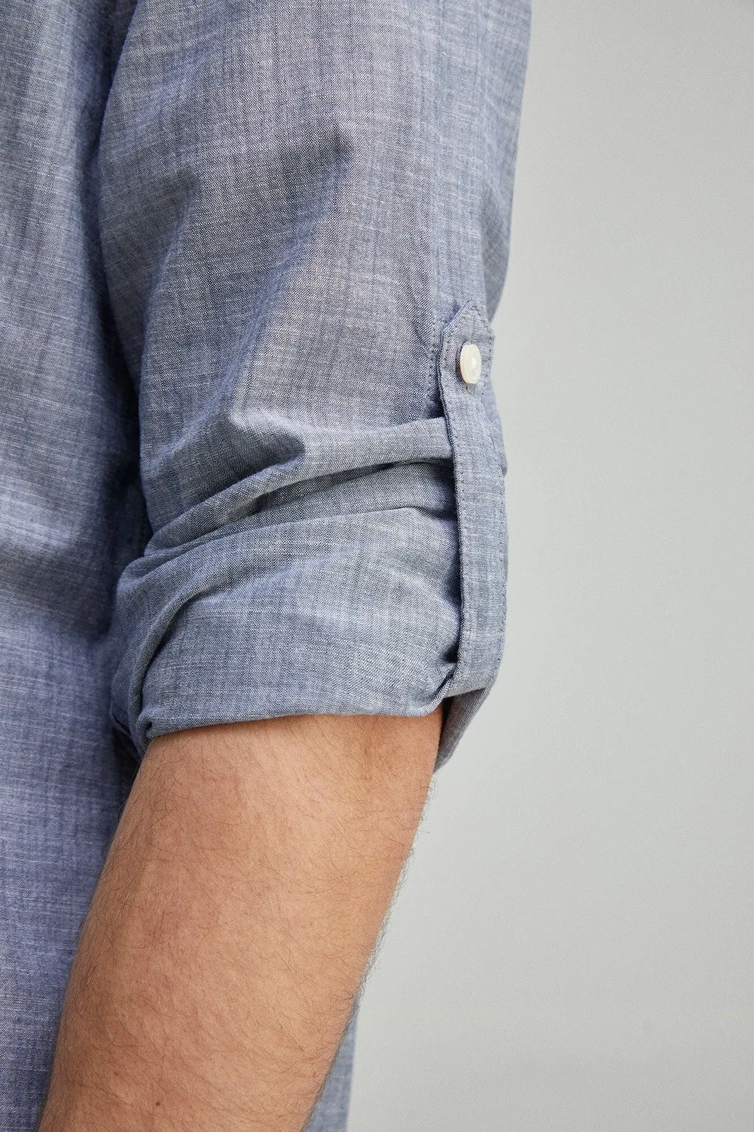 Plain slub cotton shirt - Blue