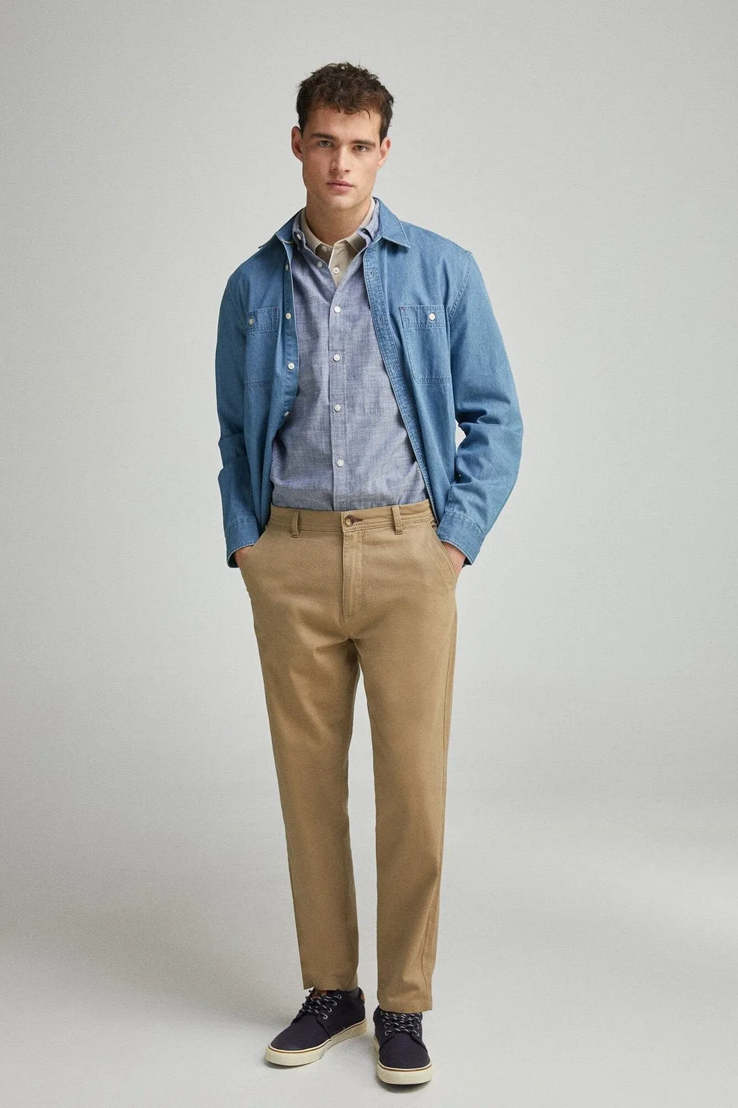 Plain slub cotton shirt - Blue