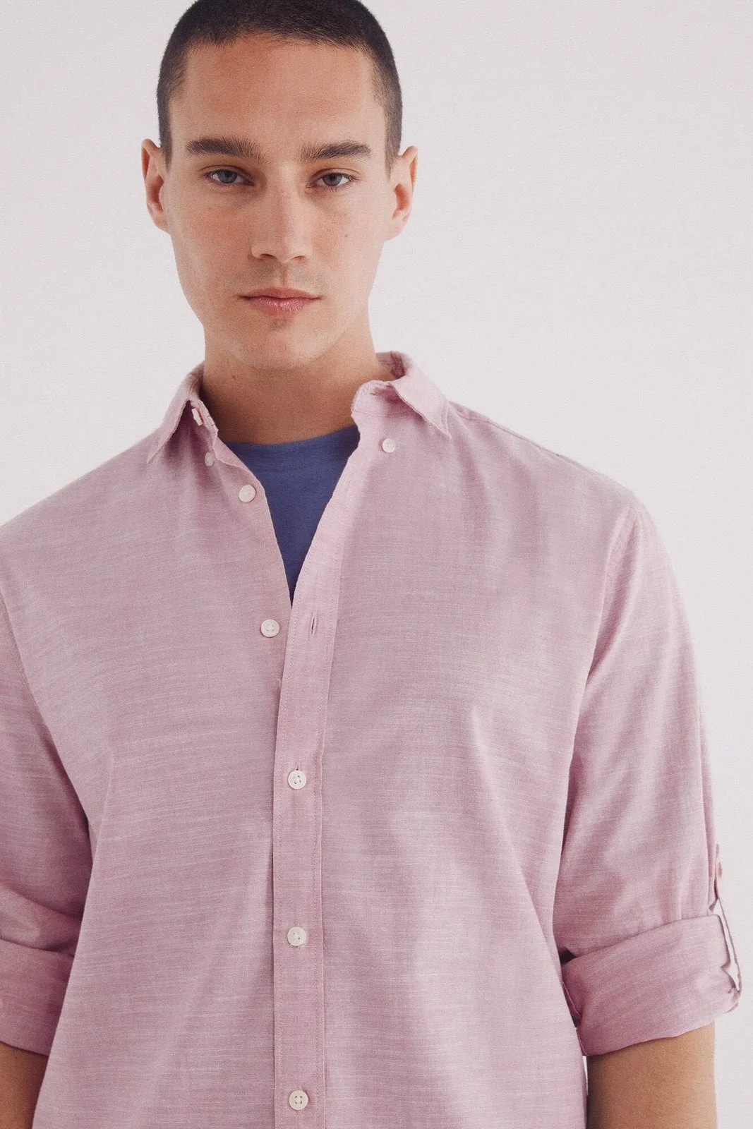 Plain slub cotton shirt - Orange