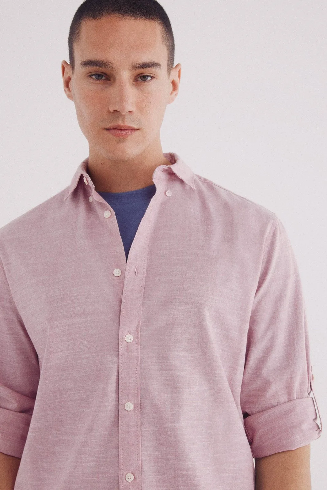 Plain slub cotton shirt - Orange