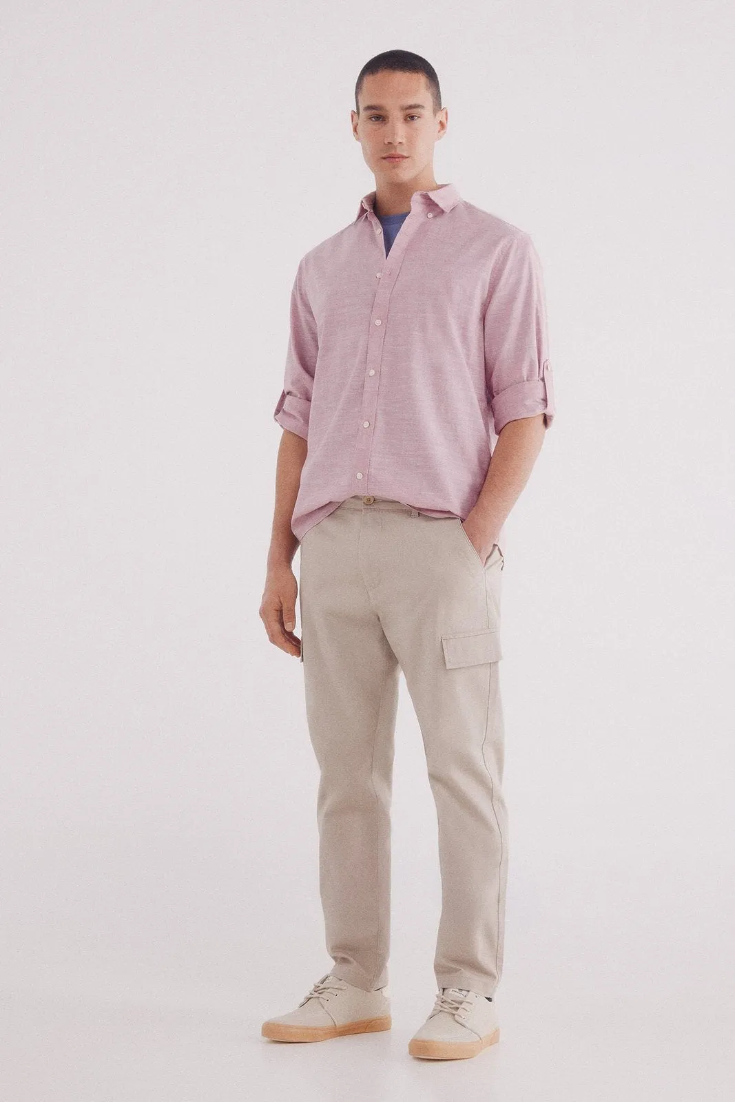 Plain slub cotton shirt - Orange