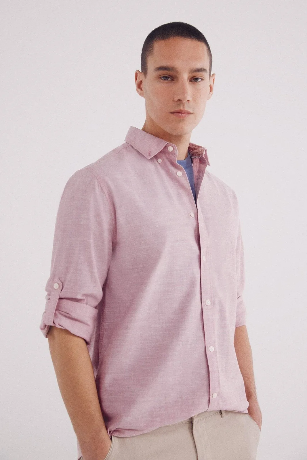 Plain slub cotton shirt - Orange