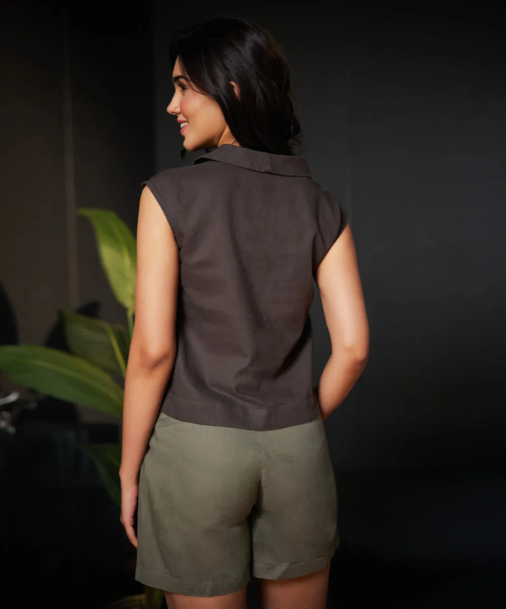 Pleated Baggy Linen Short
