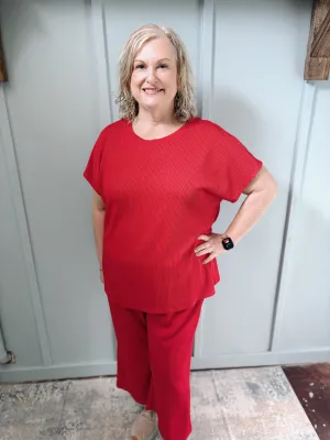 Plus Red Solid Top & Wide Leg Pants