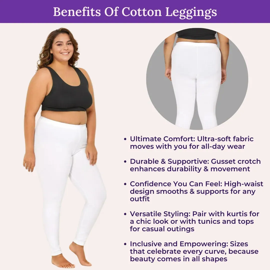 Plus Size Leggings For Women | High Waist | Ankle Length | Soft Cotton & Elastane Blend | Non-See-Through | Gusset Crotch Prevents Ripping