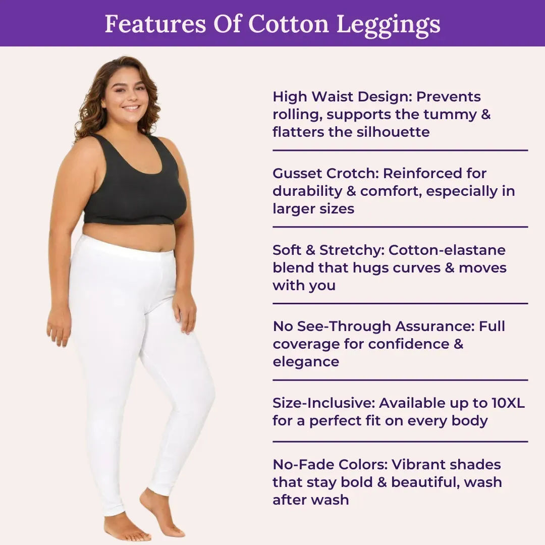 Plus Size Leggings For Women | High Waist | Ankle Length | Soft Cotton & Elastane Blend | Non-See-Through | Gusset Crotch Prevents Ripping