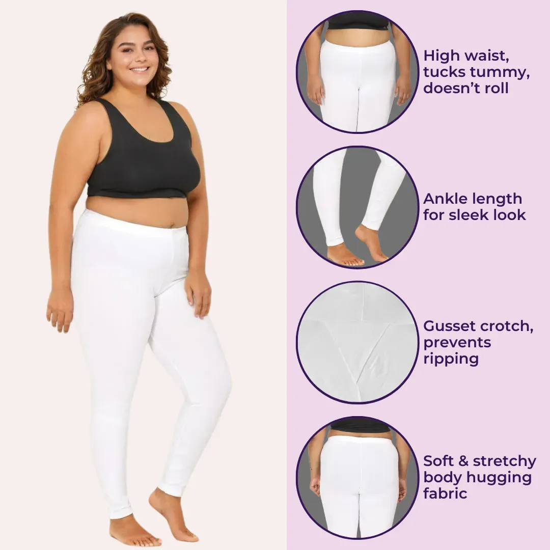 Plus Size Leggings For Women | High Waist | Ankle Length | Soft Cotton & Elastane Blend | Non-See-Through | Gusset Crotch Prevents Ripping