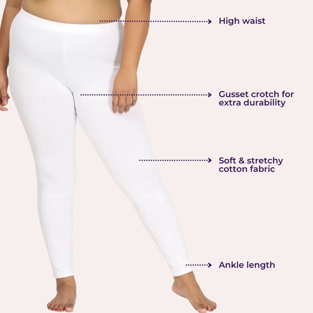Plus Size Leggings For Women | High Waist | Ankle Length | Soft Cotton & Elastane Blend | Non-See-Through | Gusset Crotch Prevents Ripping