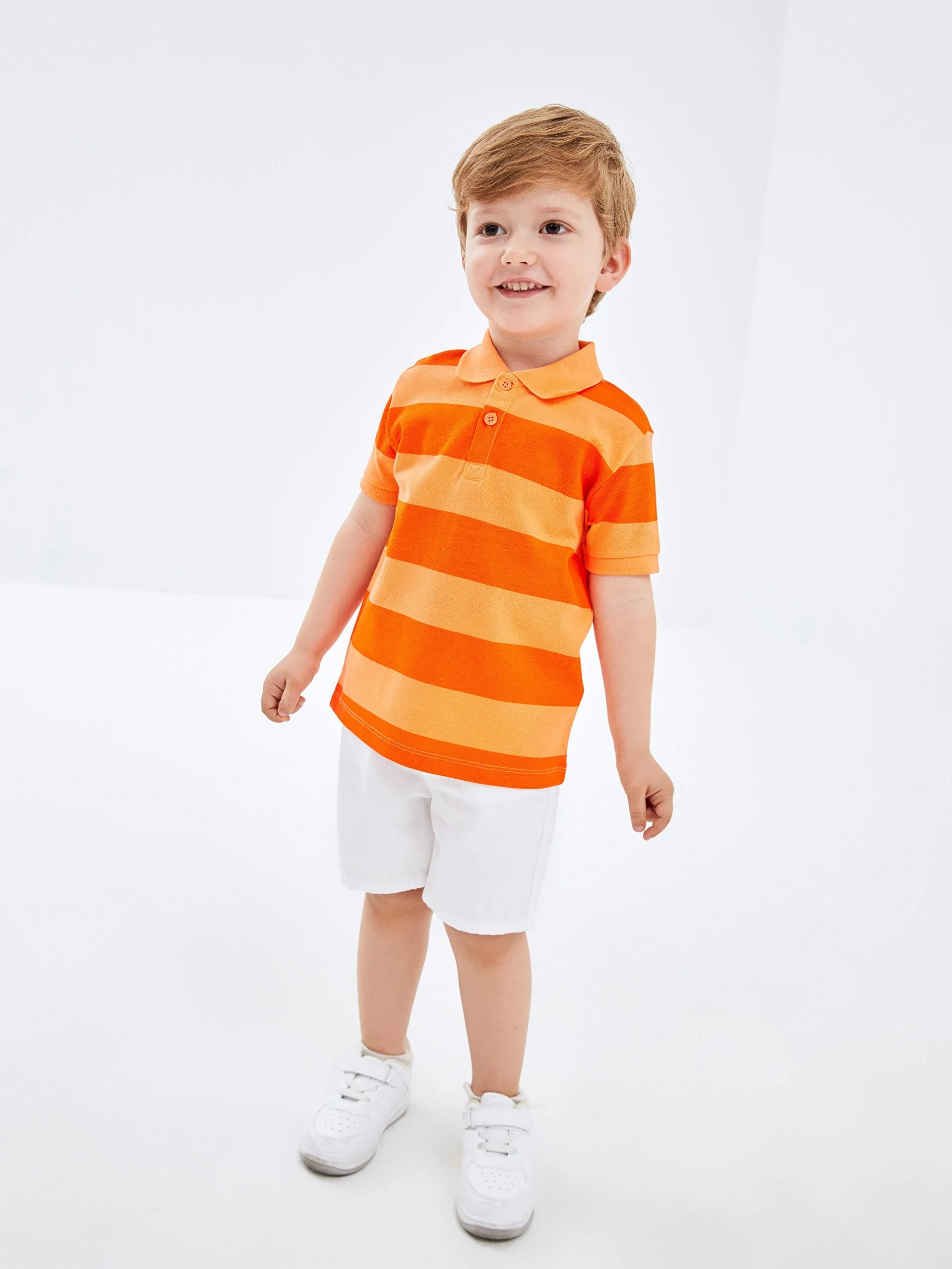 Polo Neck Short Sleeve Striped Baby Boy T-Shirt