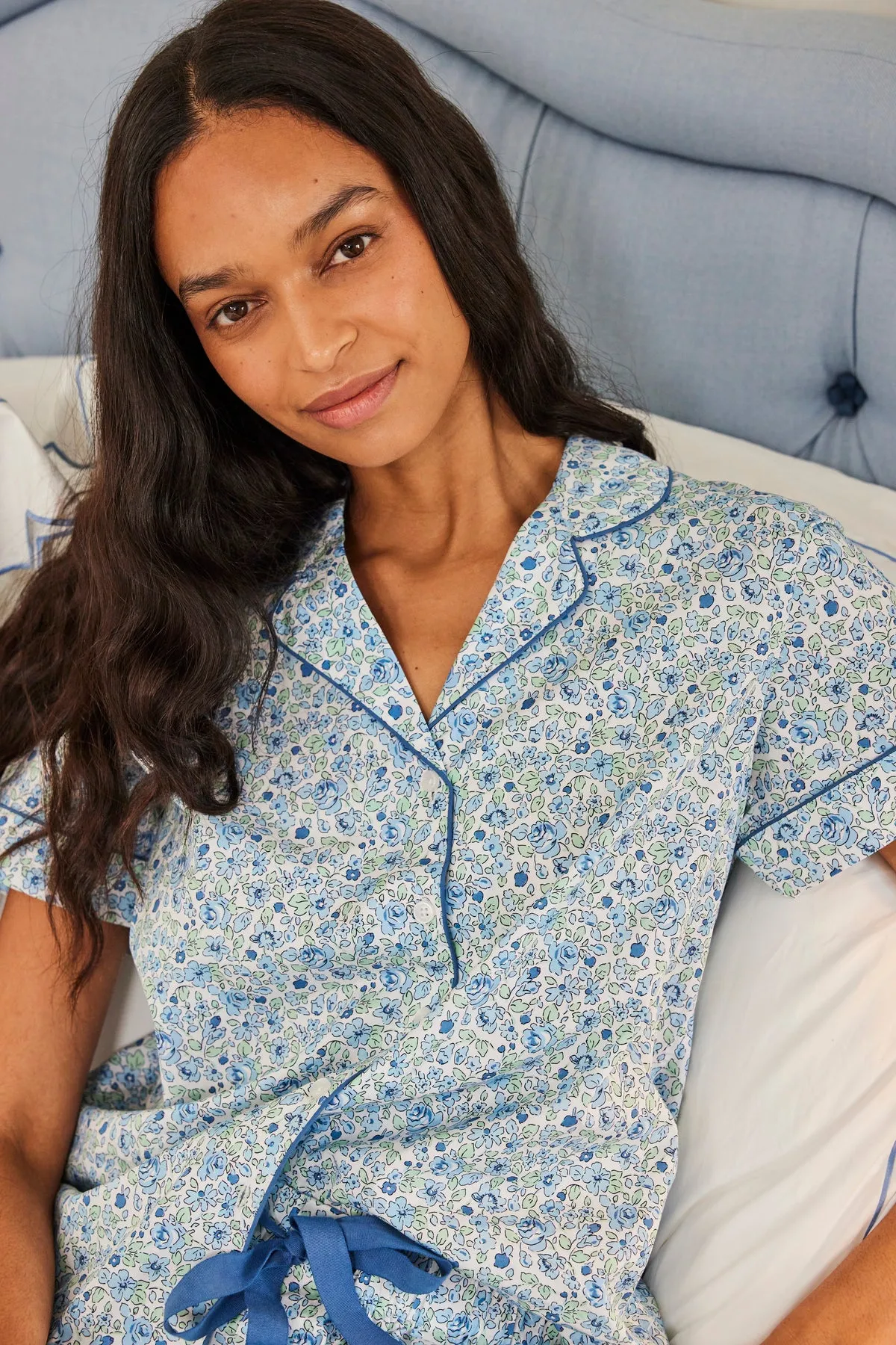 Poplin Chloe Pajama Set in Morning Blue Elizabeth Floral
