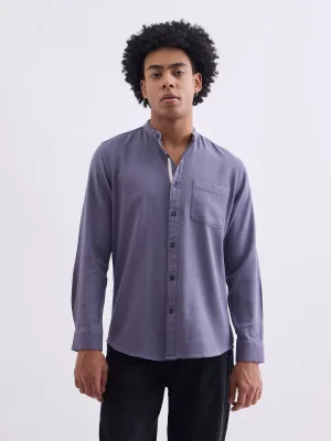 Purple Chinese Collar Slim Fit Shirt