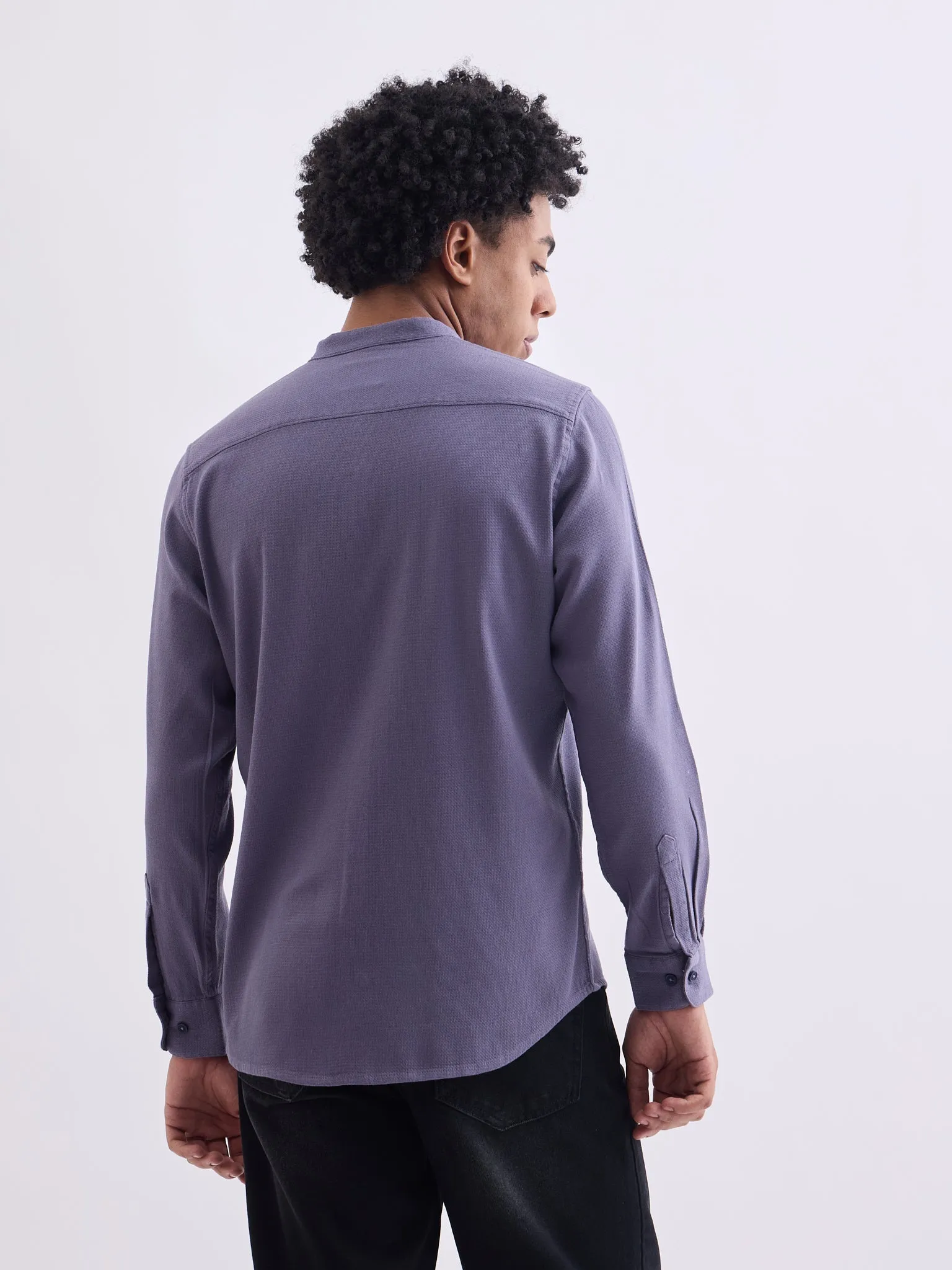 Purple Chinese Collar Slim Fit Shirt