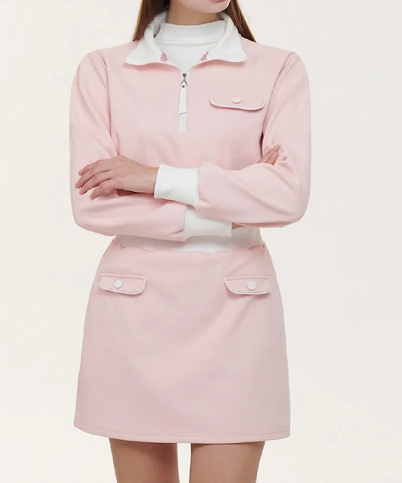 Q.C PLAY: Spandex Ribbed Pocket Banding Skirt - Pink