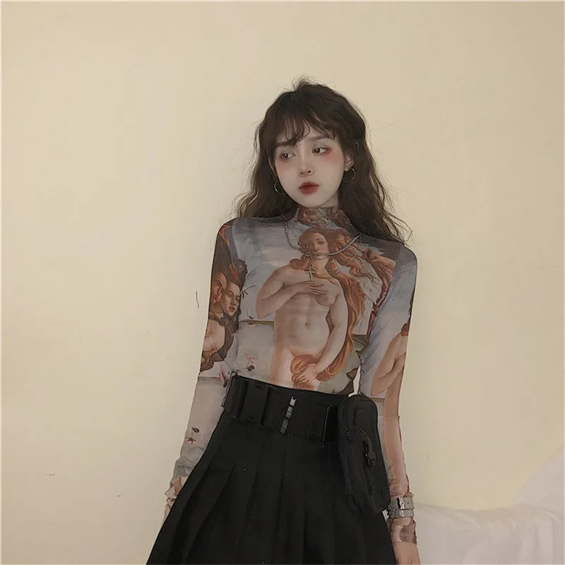 "RETRO ANGEL PRINT MESH" SUNSCREEN SHIRT K080303