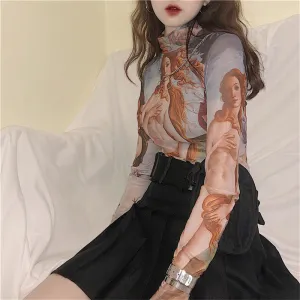 "RETRO ANGEL PRINT MESH" SUNSCREEN SHIRT K080303