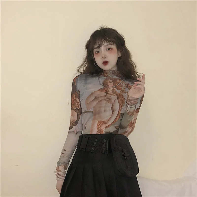 "RETRO ANGEL PRINT MESH" SUNSCREEN SHIRT K080303