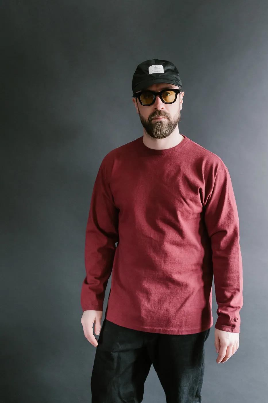 "Stand Wheel" Heavyweight Long Sleeve Tee - Burgundy