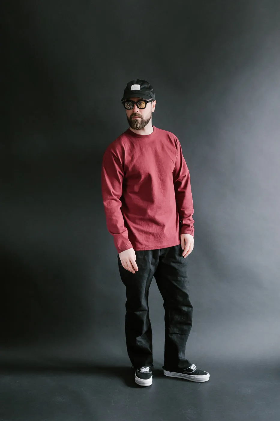 "Stand Wheel" Heavyweight Long Sleeve Tee - Burgundy