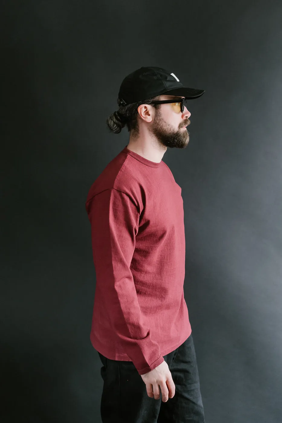 "Stand Wheel" Heavyweight Long Sleeve Tee - Burgundy