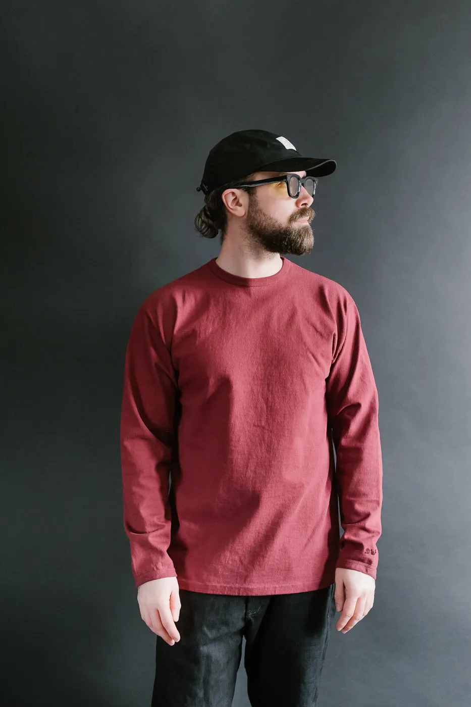 "Stand Wheel" Heavyweight Long Sleeve Tee - Burgundy
