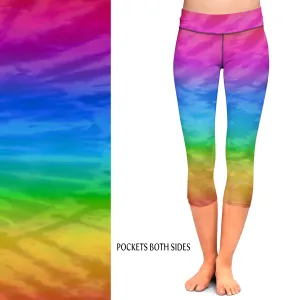Rainbow Tie Dye Capri Leggings with Pockets 1