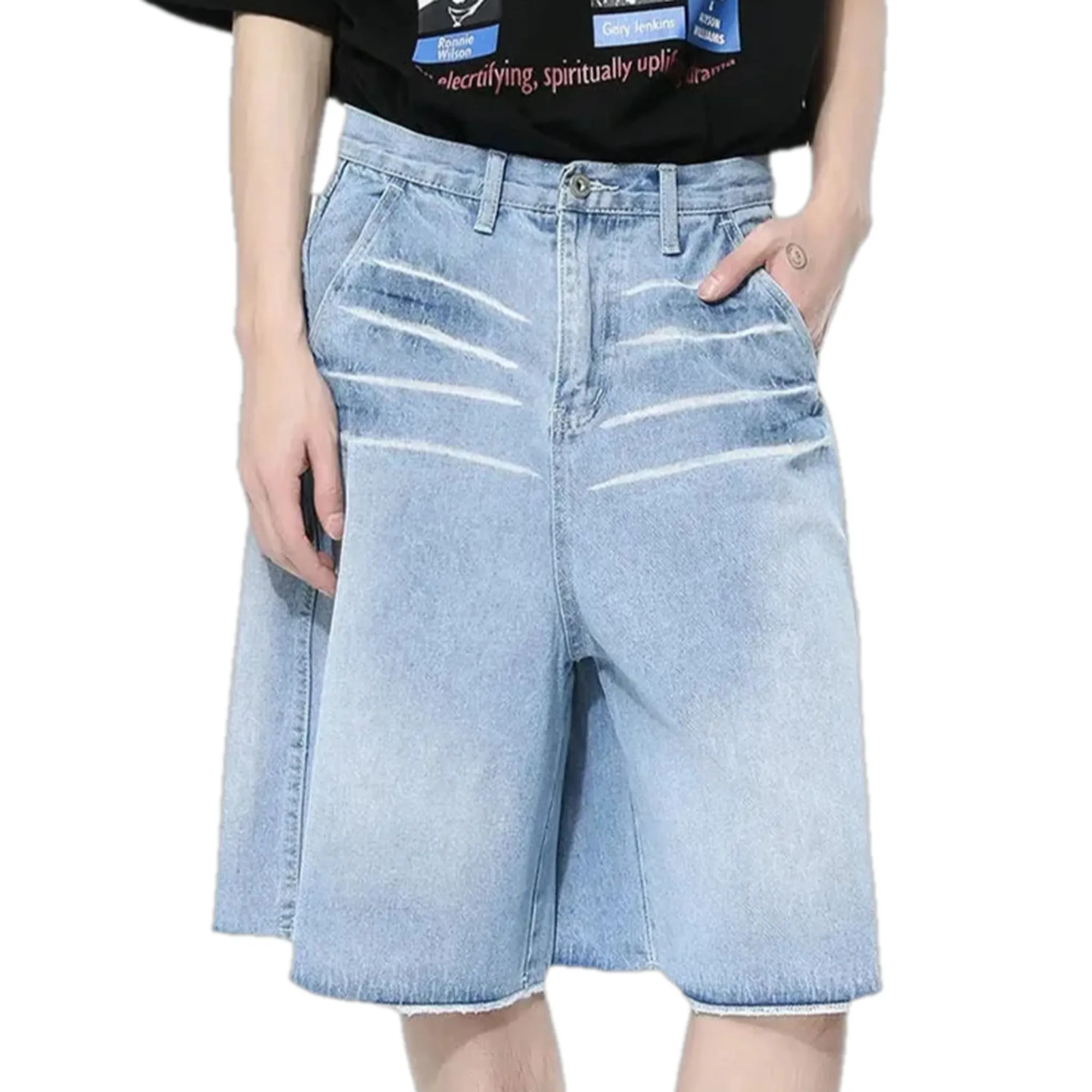 Raw hem 90s fashion men's jean shorts