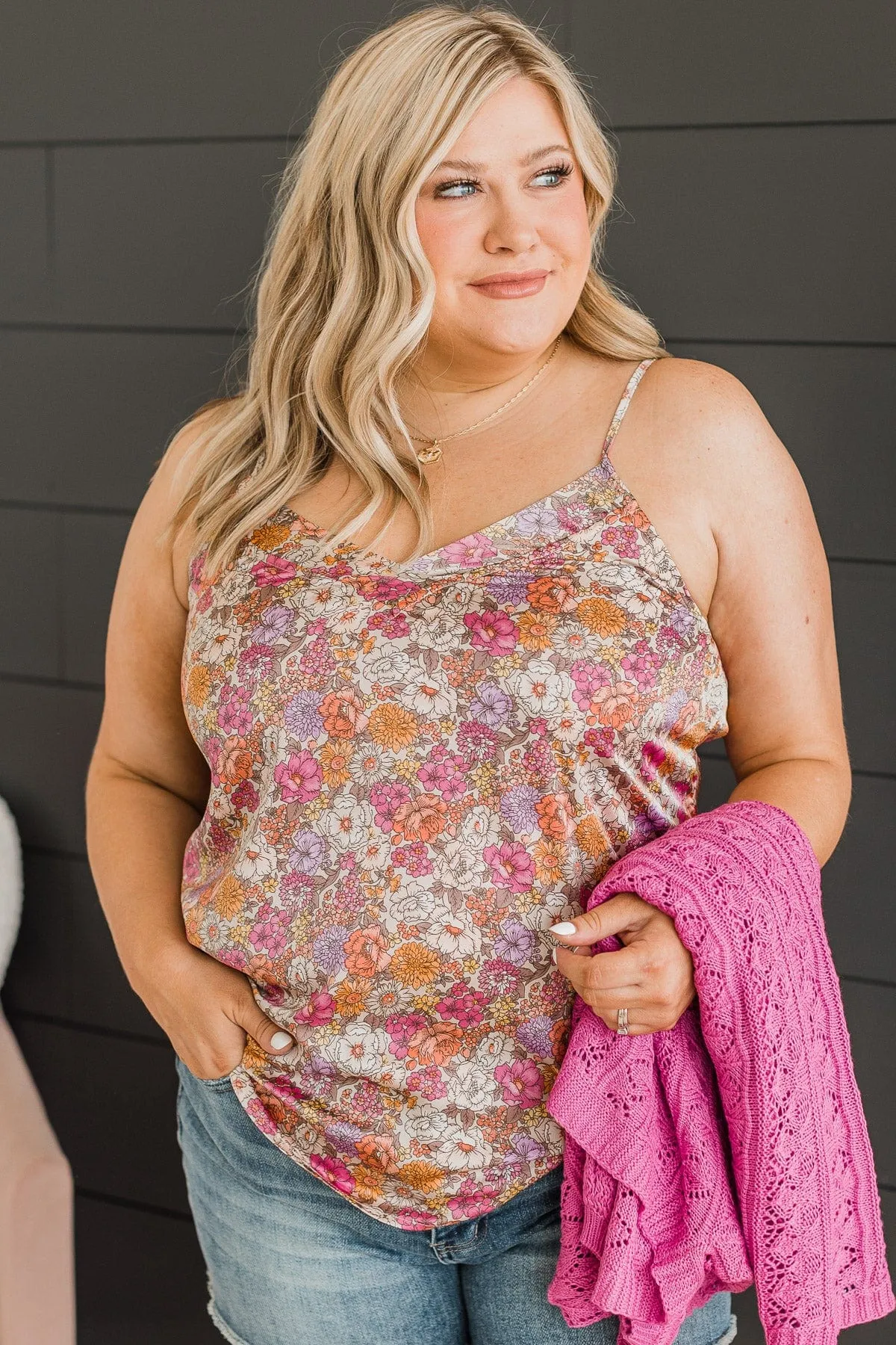 Ready For A Change Floral Tank Top- Taupe