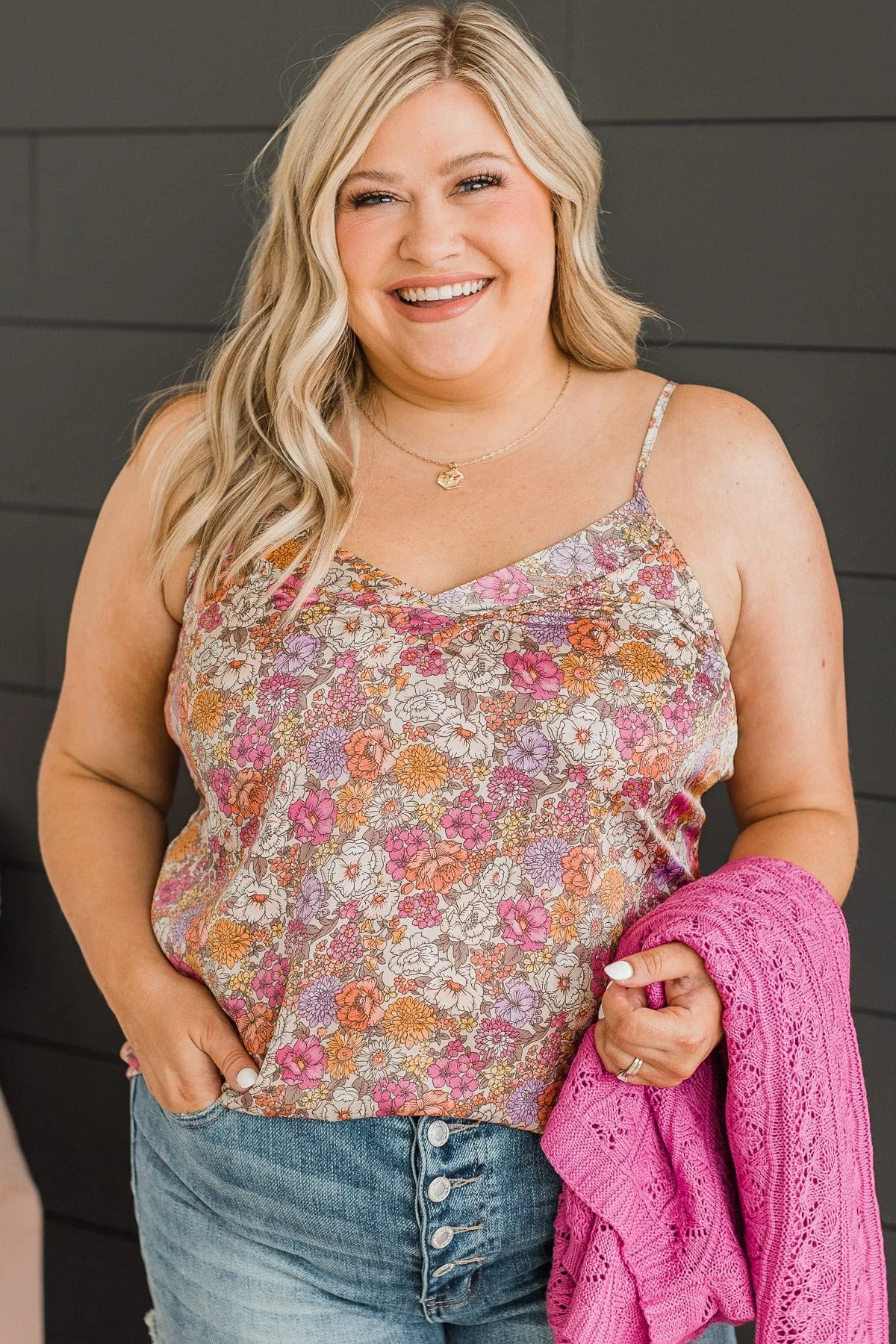 Ready For A Change Floral Tank Top- Taupe