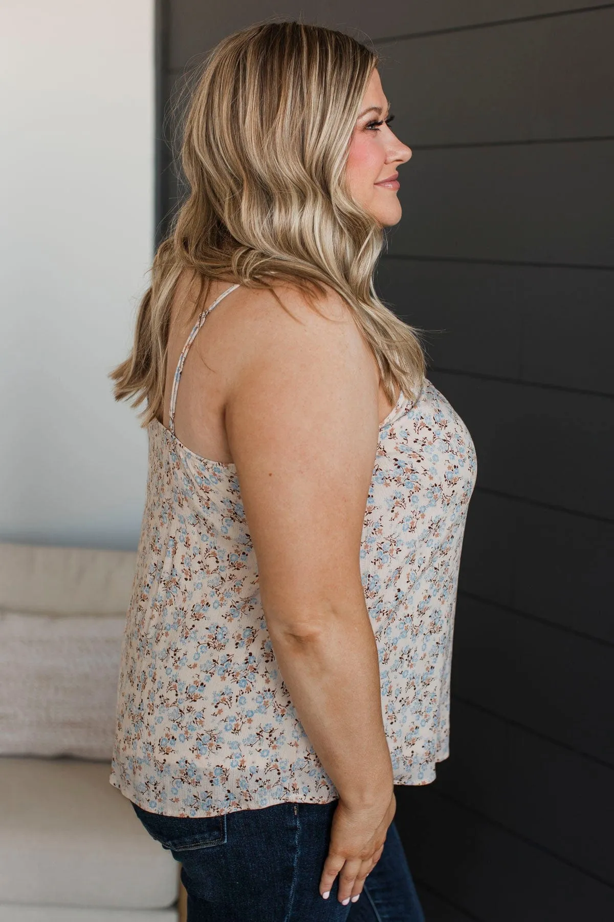 Ready For The Future Floral Tank Top- Cream & Blue
